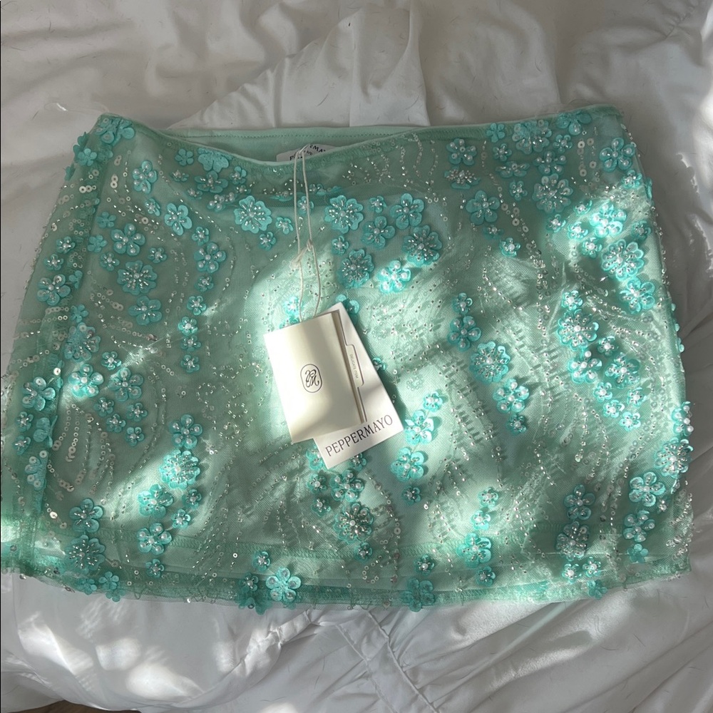Peppermayo Mint Green Floral Mini Skirt